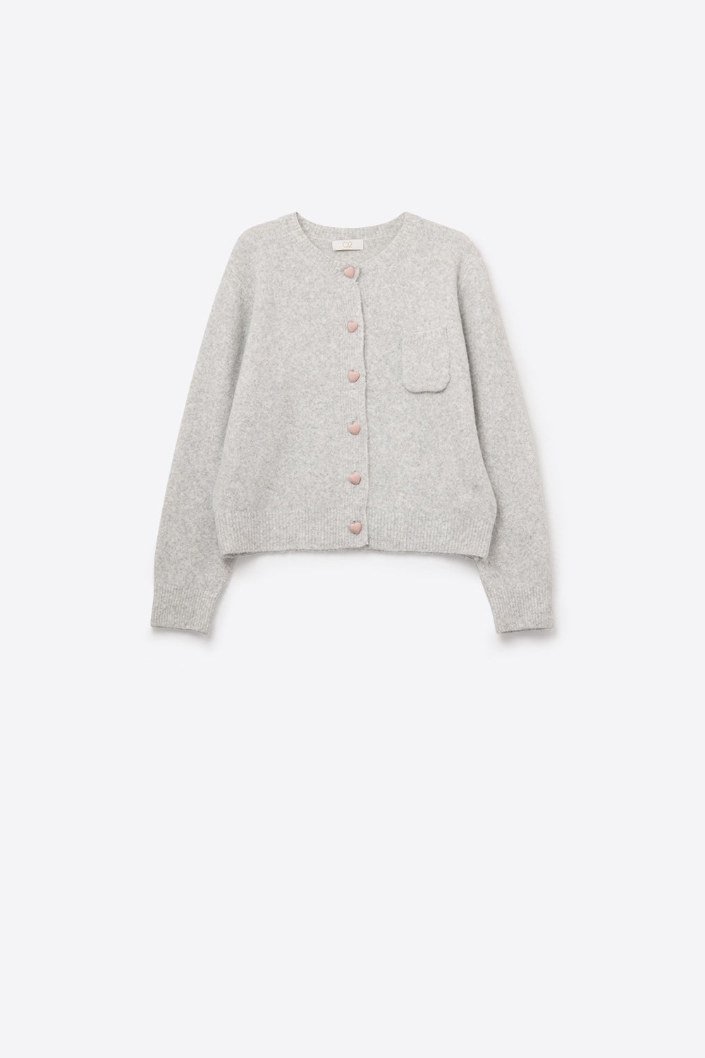 Cardigan gris duveteux avec boutons en forme de cœur