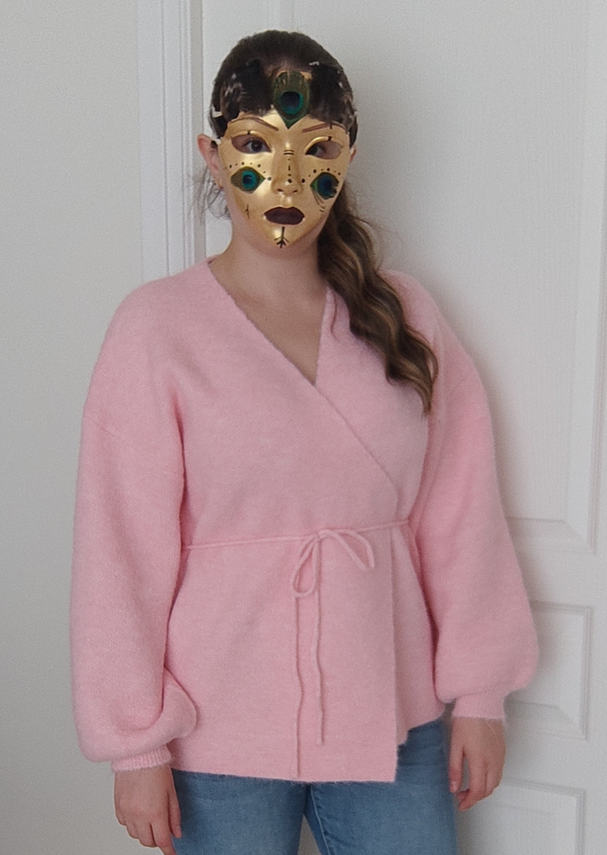 Cardigan rose cache coeur