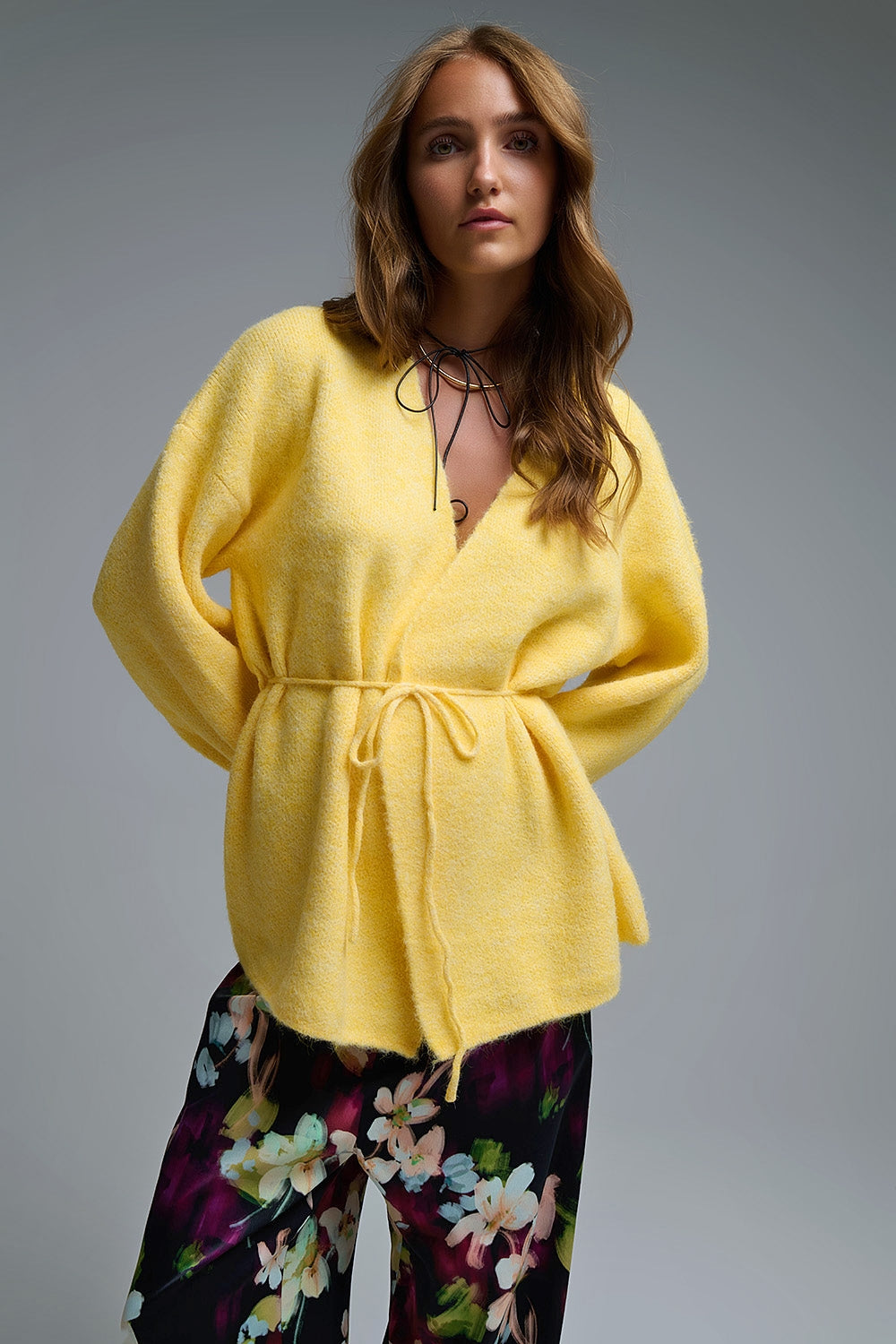 Cardigan jaune cache coeur