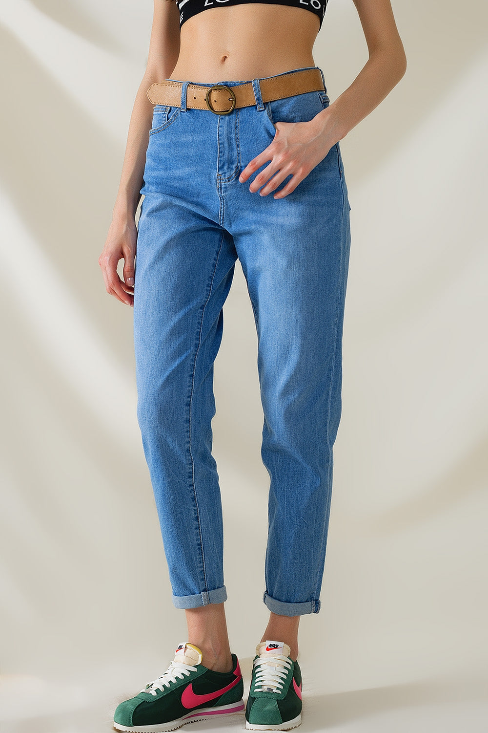 Jeans mom denim taille haute