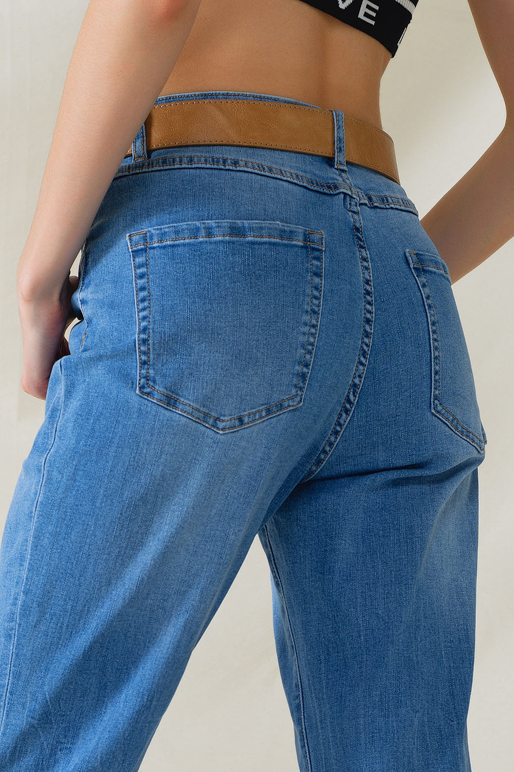 Jeans mom denim taille haute