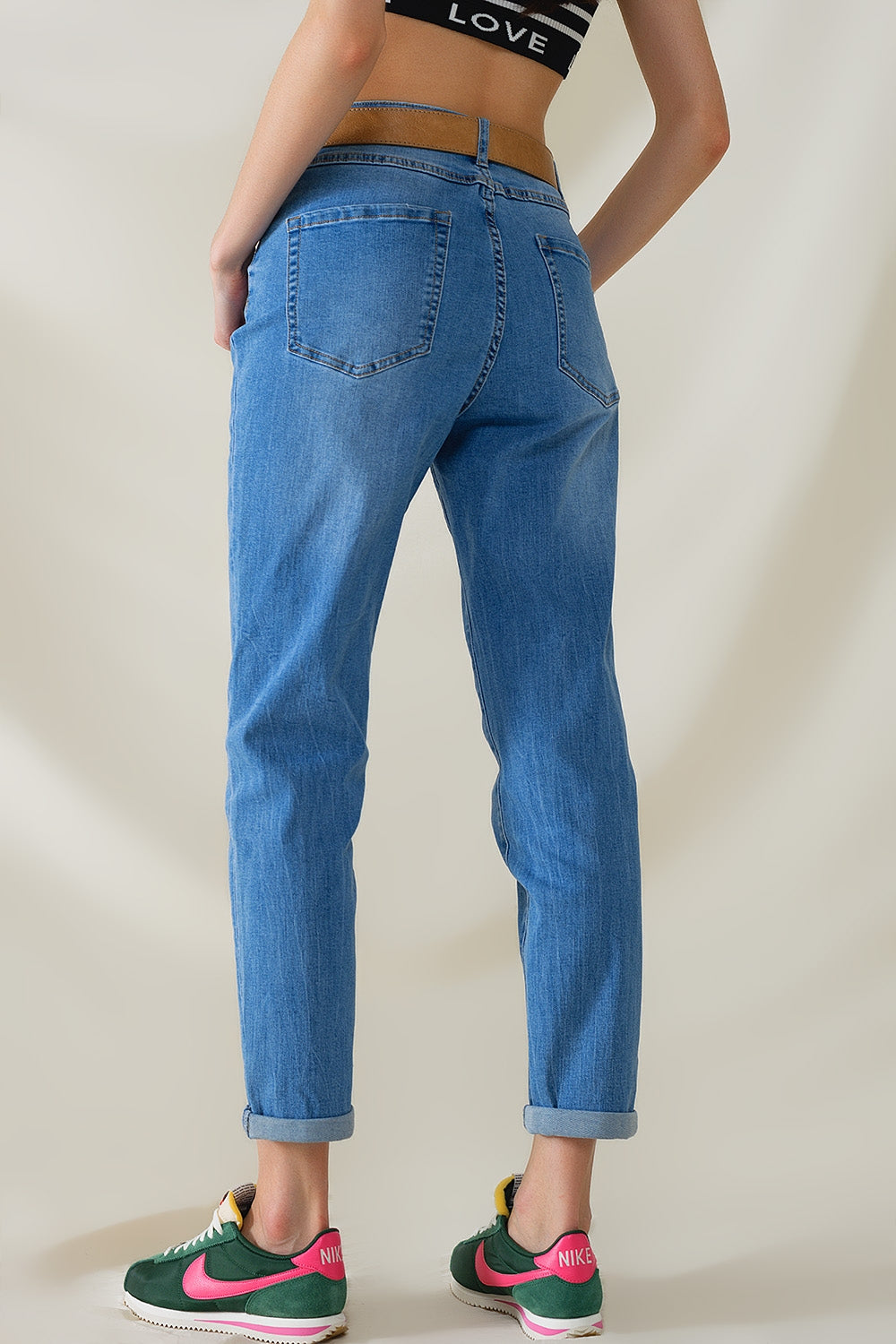 Jeans mom denim taille haute