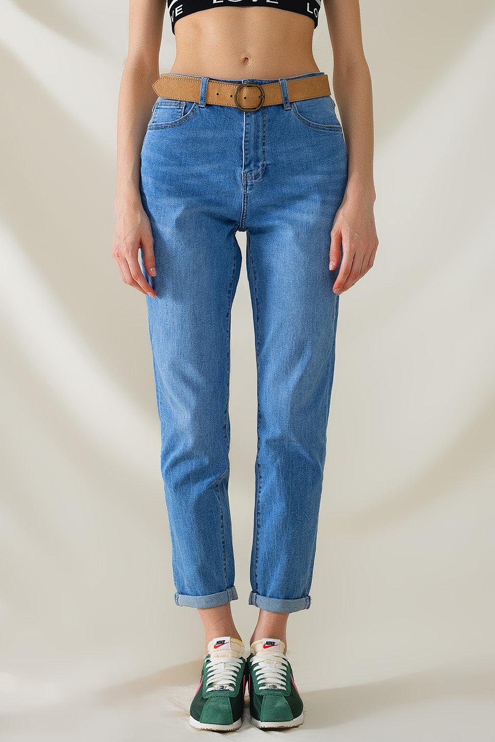 Q2 Jean taille haute en denim extensible moyennement dŽlavŽ