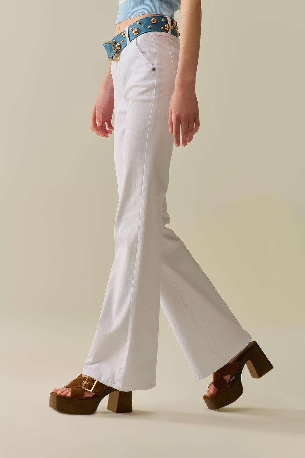 Pantalon Évasé Blanc Confortable et Extensible