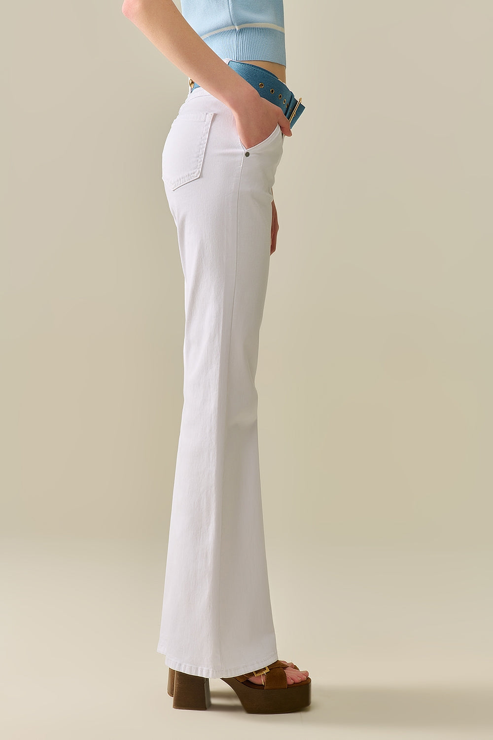 Pantalon Évasé Blanc Confortable et Extensible