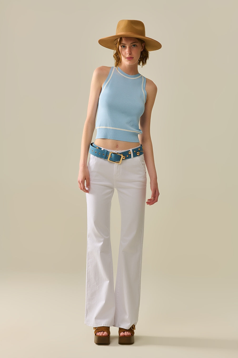 Pantalon Évasé Blanc Confortable et Extensible