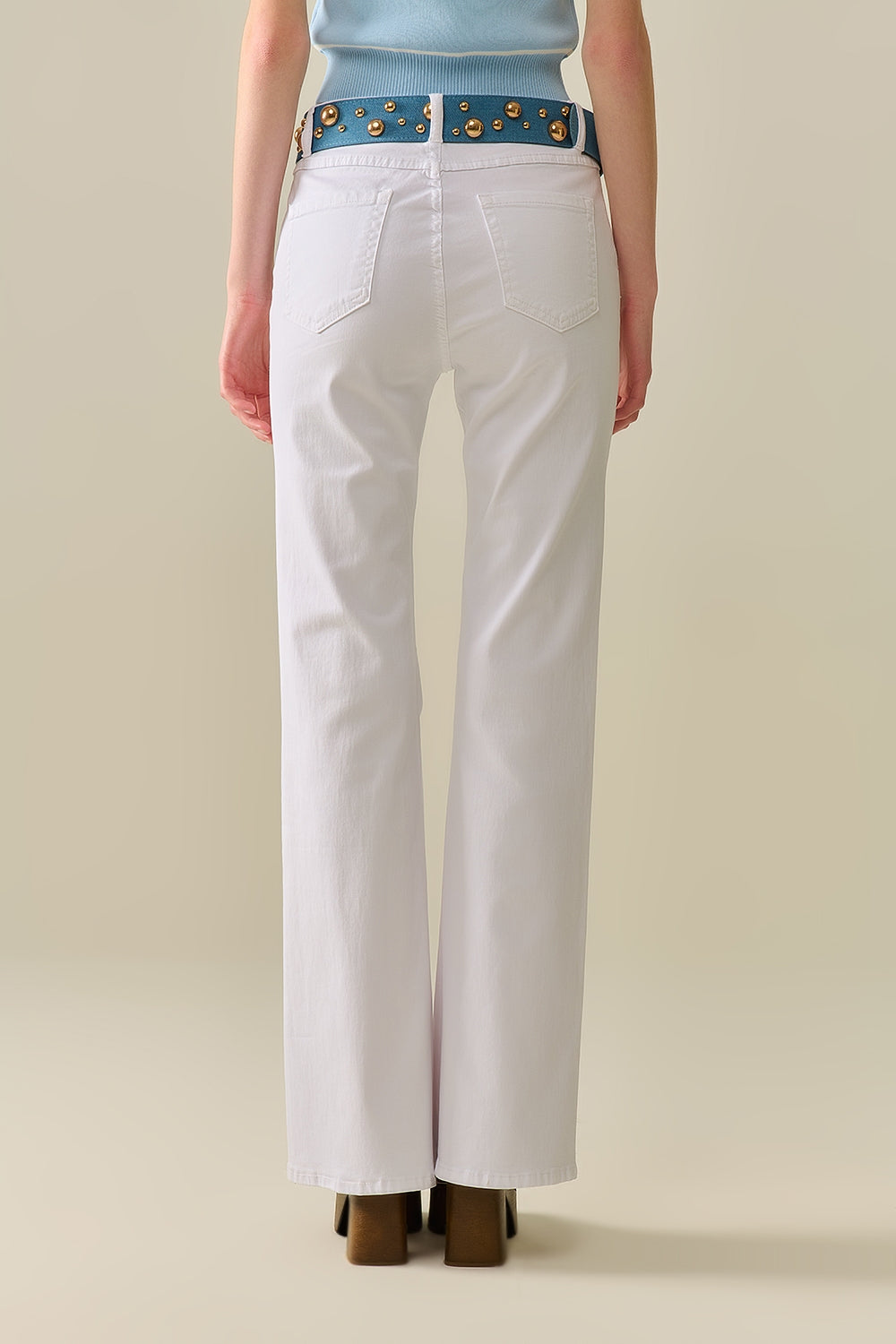 Pantalon Évasé Blanc Confortable et Extensible