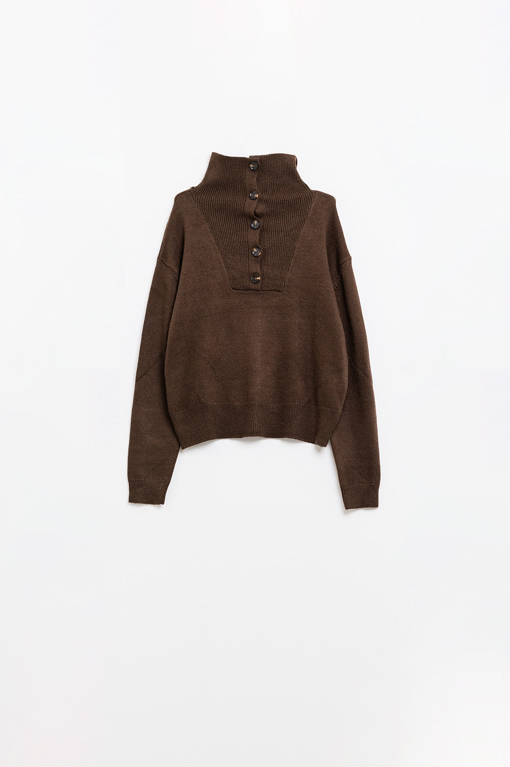 Pull-over ample marron avec fermeture à boutons