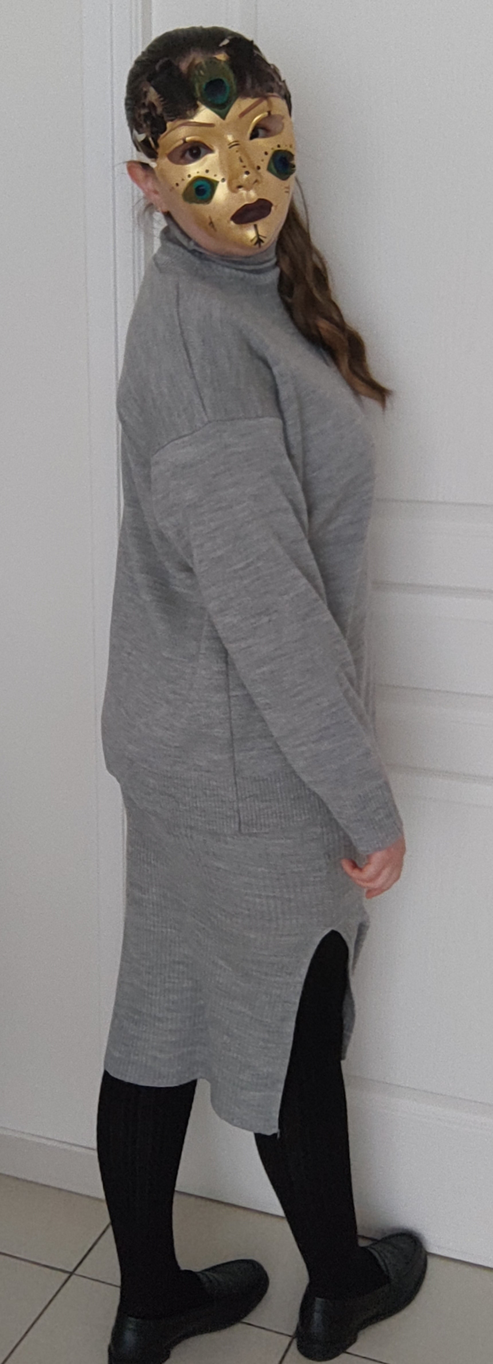Ensemble robe & pull en laine décontracté gris clair