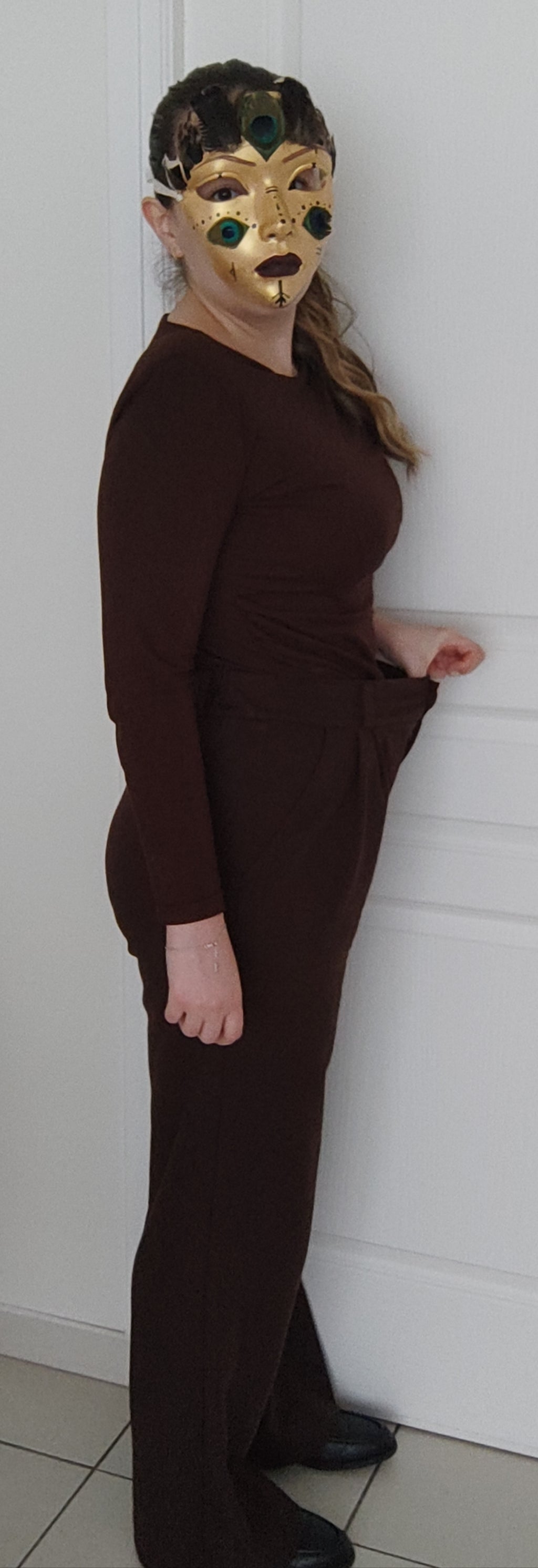 Pantalon tailleur chic long brun