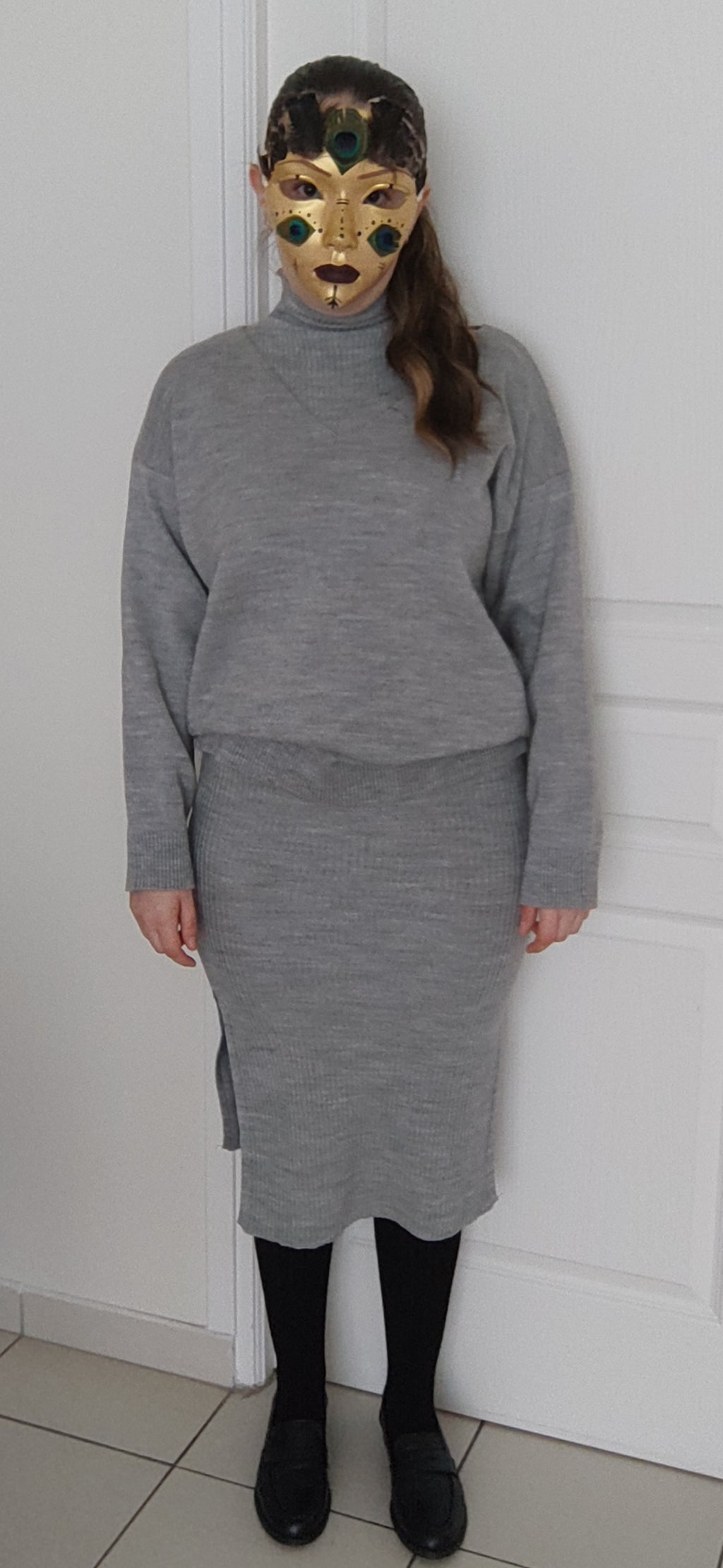 Ensemble robe & pull en laine décontracté gris clair