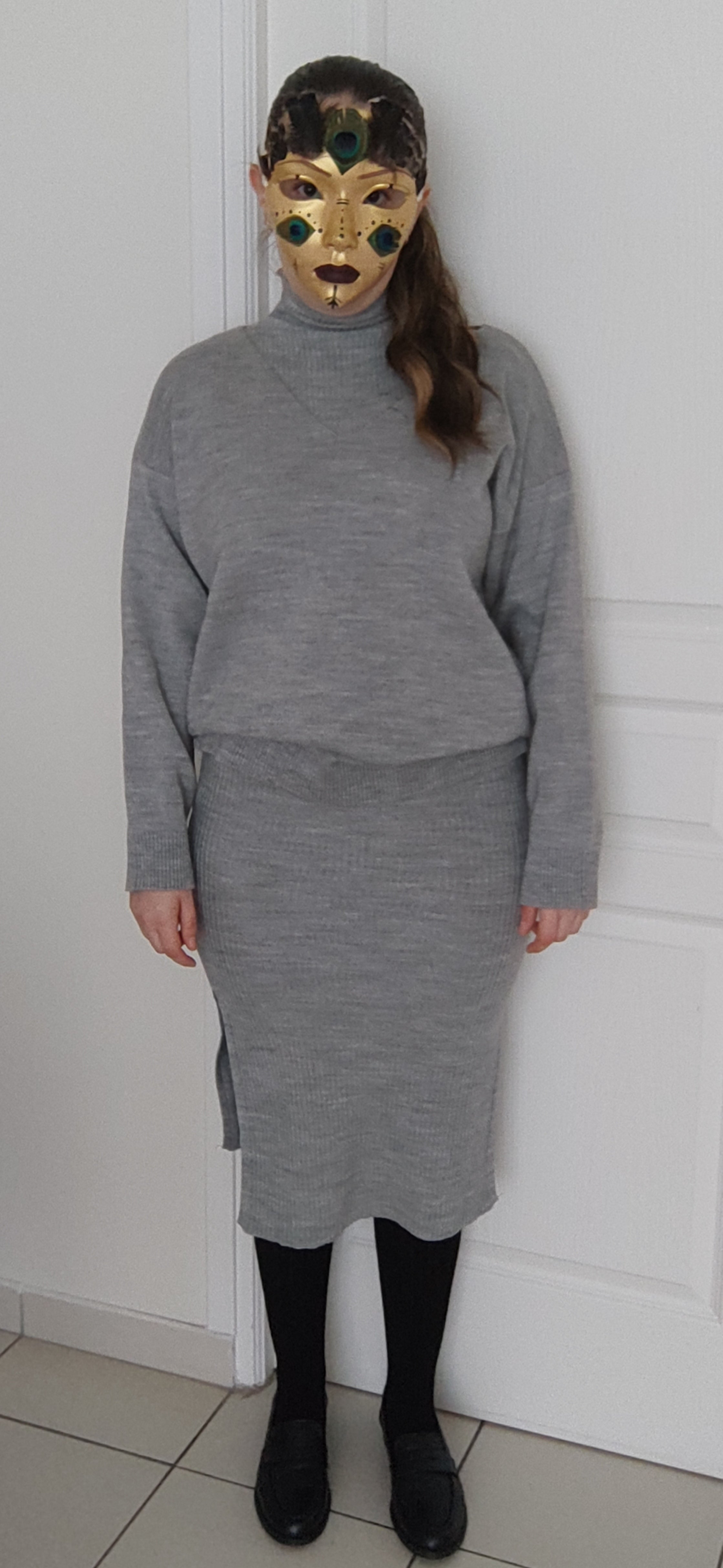 Ensemble robe & pull en laine décontracté gris clair