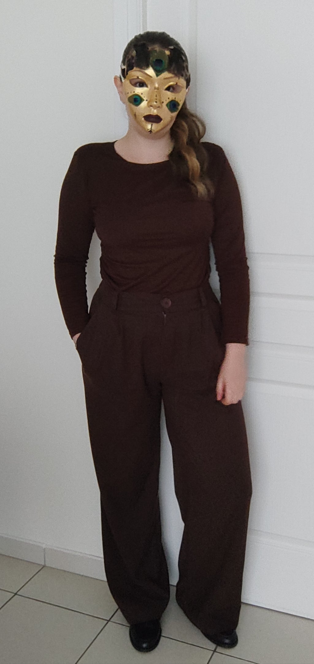 Pantalon tailleur chic long brun