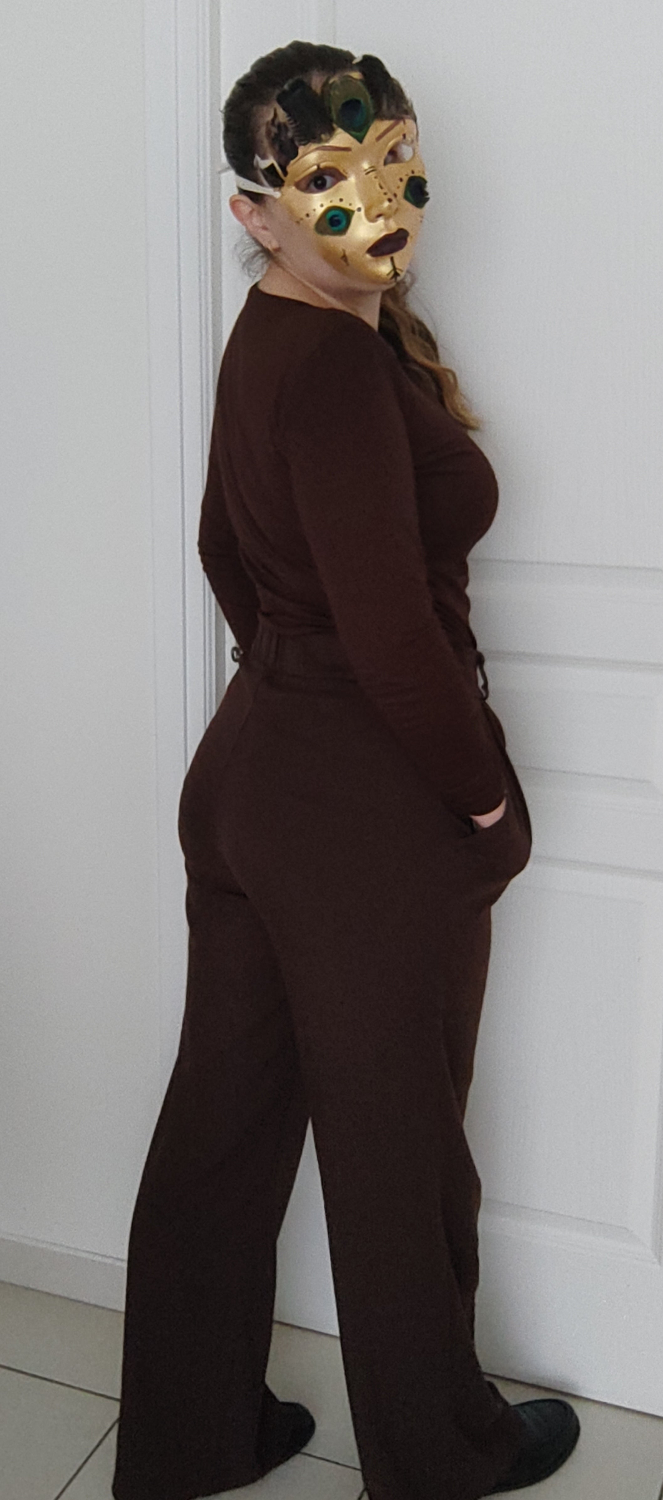 Pantalon tailleur chic long brun