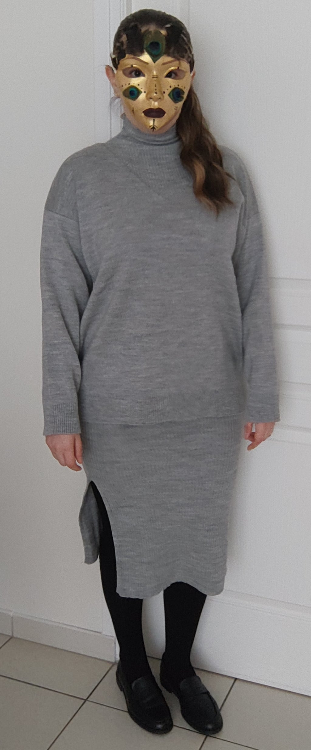 Ensemble robe & pull en laine décontracté gris clair